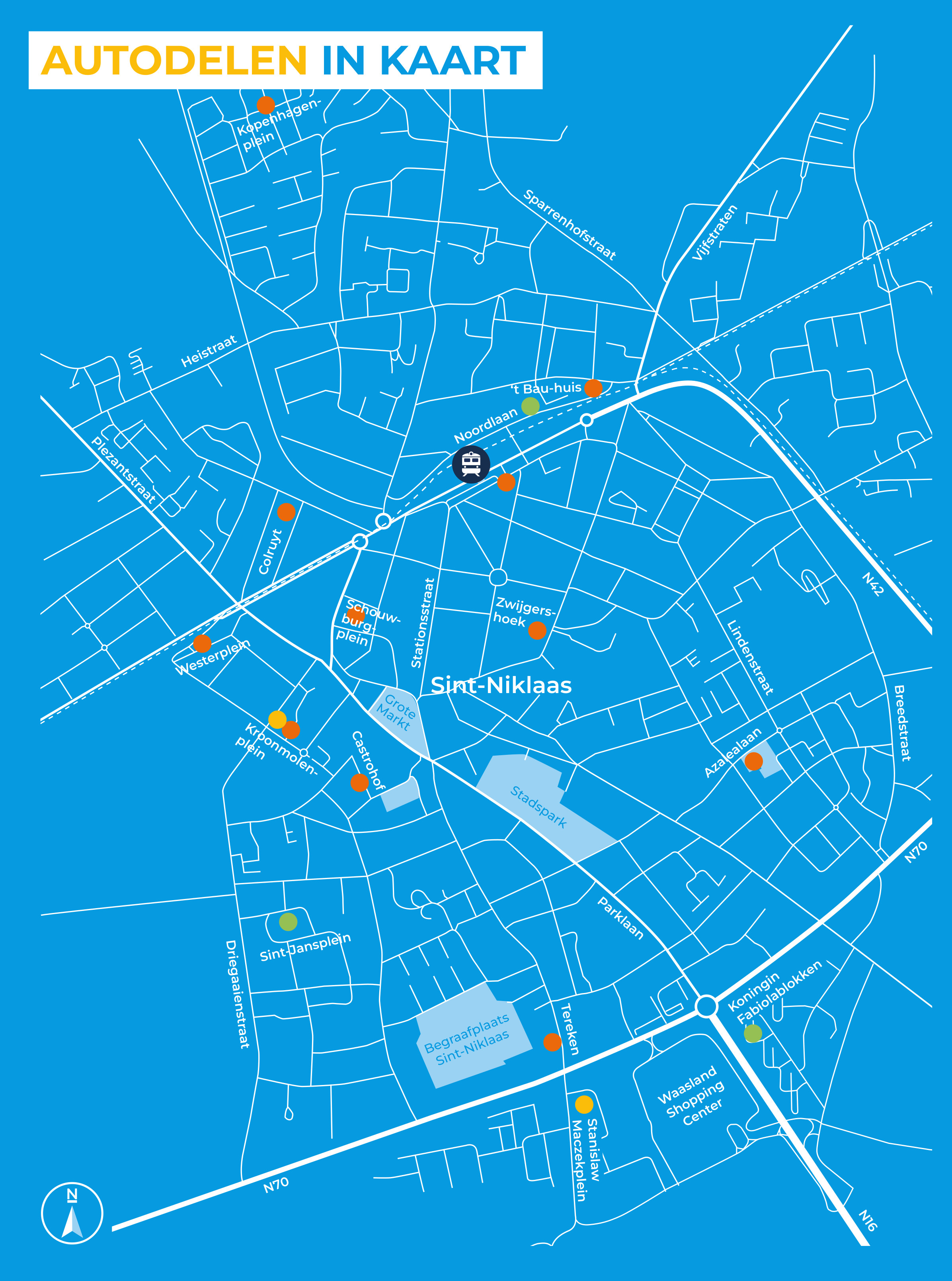 Locaties van deelwagens in de stadskern